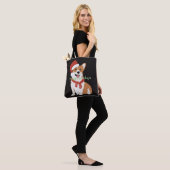 Voeg jouw tekst Funny cute Christmas dog Black Tote Bag (Op model)