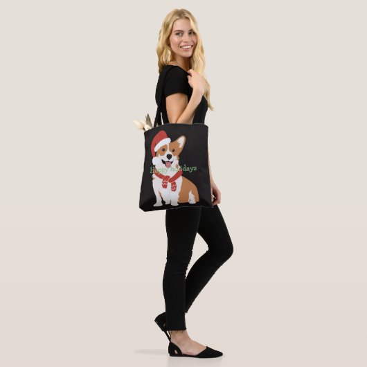 Voeg jouw tekst Funny cute Christmas dog Black Tote Bag (Op model)