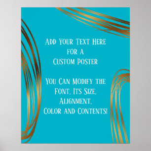 Voeg Jouw tekst Goud Ovalen Scuba Blue toe Poster