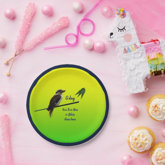 Voeg Jouw tekst, Kookaburra Australian Party 7" Papieren Bordje (Feest)