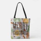 Voeg jouw tekst Modern rustiek hout dennenappels X Tote Bag (Achterkant)