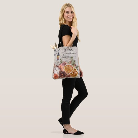 Voeg jouw tekst Modern rustiek hout dennenappels X Tote Bag (Op model)