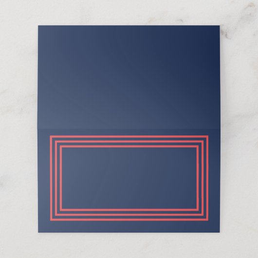 Voeg Jouw tekst Navy Blue Triple Salmon Pink Borde Plaatskaartje (Buitenkant ongevouwen)