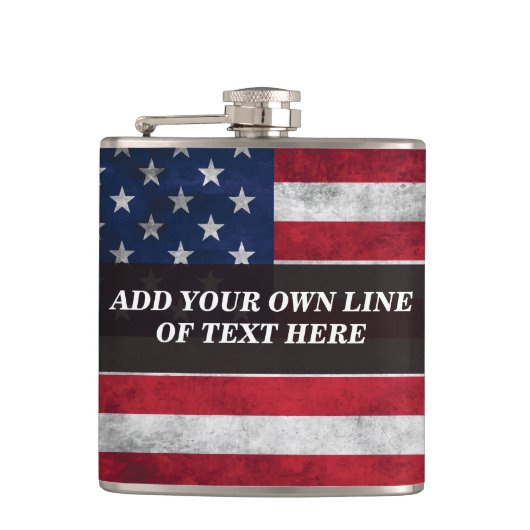 Voeg jouw tekst op Amerikaanse vlag toe Heupfles (Voorkant)