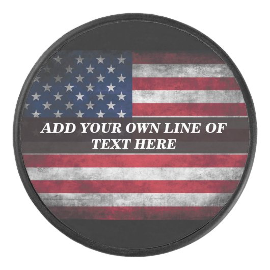 Voeg jouw tekst op Amerikaanse vlag toe Hockey Puck (Voorkant)