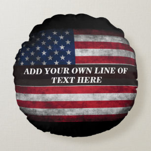 Voeg jouw tekst op Amerikaanse vlag toe Rond Kussen