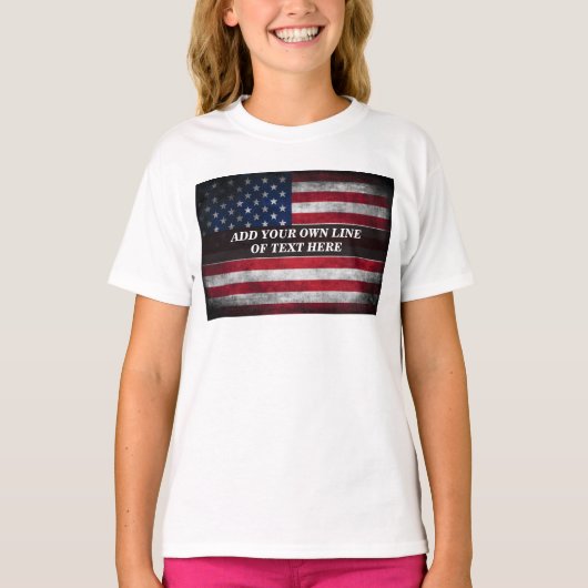 Voeg jouw tekst op Amerikaanse vlag toe T-shirt (Voorkant)