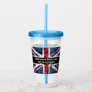 Voeg jouw tekst op het Engelse vlag Sierkussen toe Acryl Drinkbeker