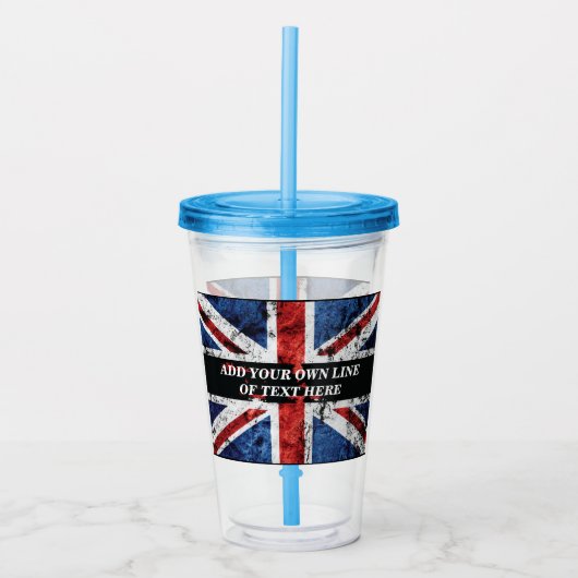 Voeg jouw tekst op het Engelse vlag Sierkussen toe Acryl Drinkbeker (Voorkant)