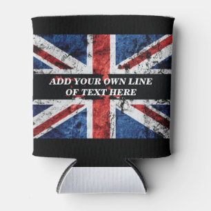Voeg jouw tekst op het Engelse vlag Sierkussen toe Blikjeskoeler
