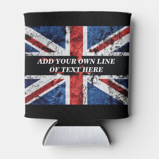 Voeg jouw tekst op het Engelse vlag Sierkussen toe Blikjeskoeler (Voorkant)