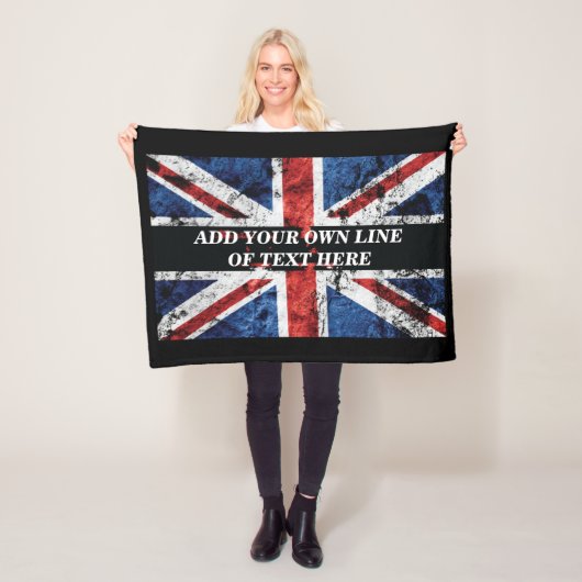 Voeg jouw tekst op het Engelse vlag Sierkussen toe Fleece Deken (In situ)