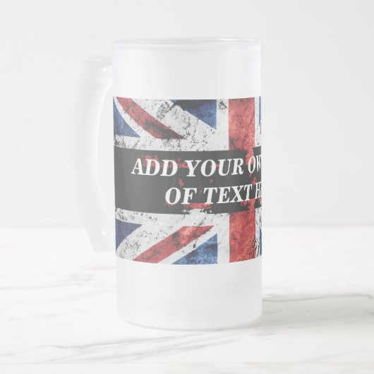 Voeg jouw tekst op het Engelse vlag Sierkussen toe Matglas Bierpul (Voorkant links)