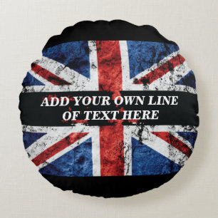 Voeg jouw tekst op het Engelse vlag Sierkussen toe Rond Kussen