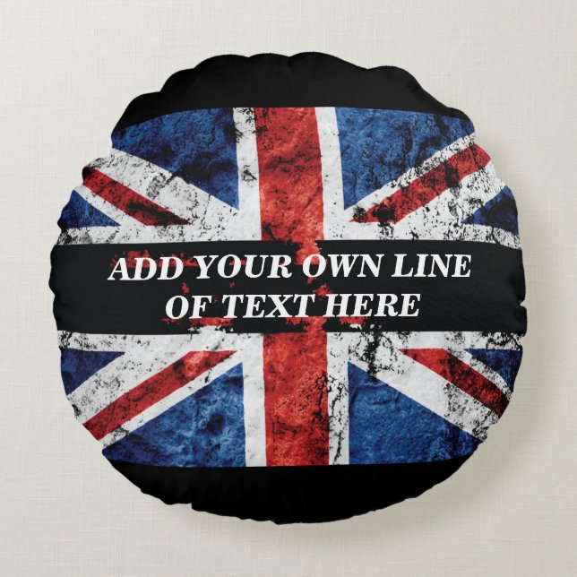Voeg jouw tekst op het Engelse vlag Sierkussen toe Rond Kussen (Voorkant)