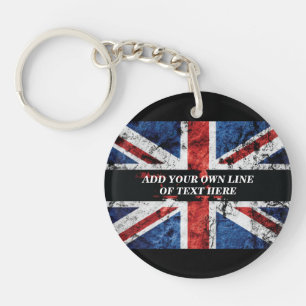 Voeg jouw tekst op het Engelse vlag Sierkussen toe Sleutelhanger