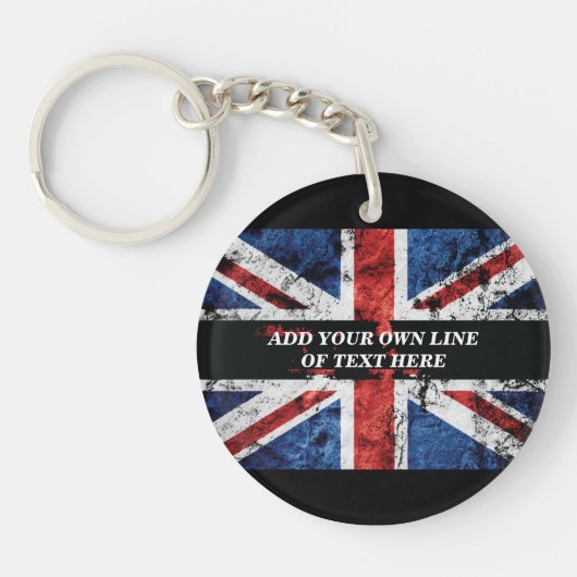 Voeg jouw tekst op het Engelse vlag Sierkussen toe Sleutelhanger (Voorkant)