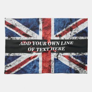 Voeg jouw tekst op het Engelse vlag Sierkussen toe Theedoek
