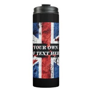 Voeg jouw tekst op het Engelse vlag Sierkussen toe Thermosbeker