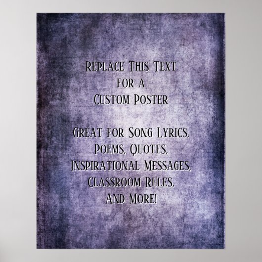 Voeg Jouw tekst Quote Dark Paars Grunge Textured Poster (Voorkant)