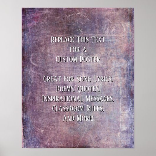 Voeg Jouw tekst Quote Grunge Textured Paars Blue t Poster (Voorkant)