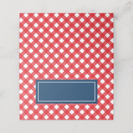 Voeg Jouw tekst Red Gingham Pattern met Blue toe Plaatskaartje (Buitenkant ongevouwen)