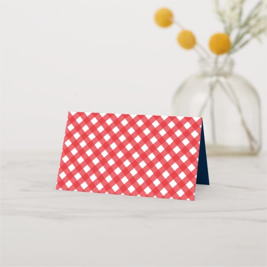 Voeg Jouw tekst Red Gingham Pattern met Blue toe Plaatskaartje (Achterkant)