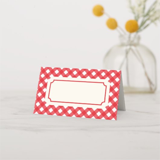 Voeg Jouw tekst Red Gingham toe met Red Border Plaatskaartje (Voorkant)