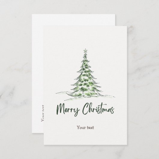 Voeg jouw tekst Schattige waterverf kerstboom Bedankkaart (Voorkant / Achterkant)
