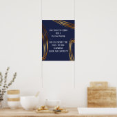 Voeg Jouw tekst Scribbled Gold Ovals Navy Blue Poster (Keuken)