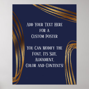 Voeg Jouw tekst Scribbled Gold Ovals Navy Blue Poster