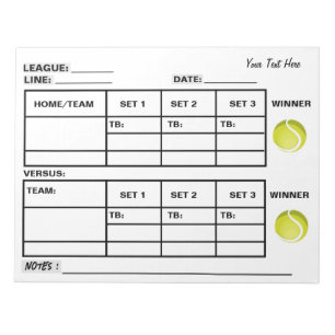 Voeg Jouw tekst Tennis Score Pad Tennis Score Shee Notitieblok