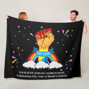 Voeg Jouw tekst toe, Gay Pride Rainbow Fist Clouds Fleece Deken