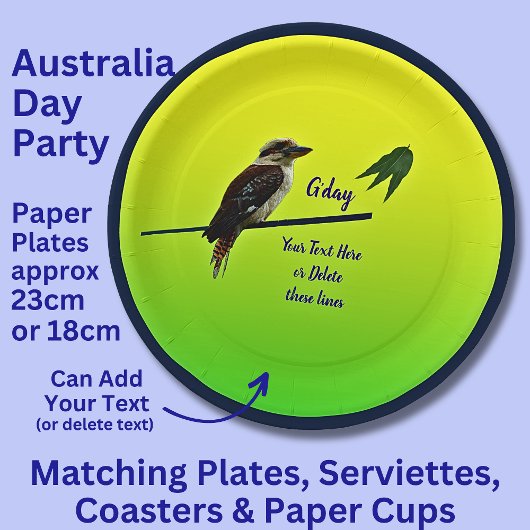 Voeg Jouw tekst toe, Kookaburra Australia Day Part Papieren Bordje