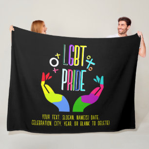 Voeg Jouw tekst toe, LGBT Pride Rainbow Love Hands Fleece Deken