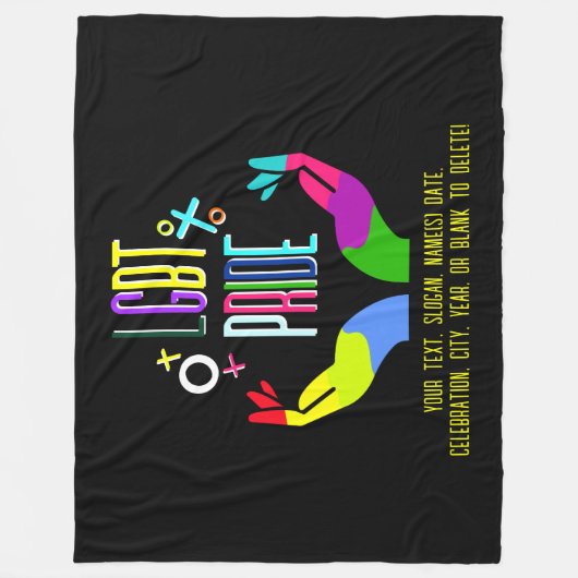 Voeg Jouw tekst toe, LGBT Pride Rainbow Love Hands Fleece Deken (Voorkant)