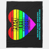 Voeg Jouw tekst toe, Rainbow Heart Peace Equality  Fleece Deken (Voorkant)