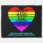 Voeg Jouw tekst toe, Rainbow Heart Peace Equality  Fleece Deken (Voorkant (Horizontaal))