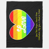 Voeg Jouw tekst toe, regenbooghartklep op groot zw Fleece Deken (Voorkant)