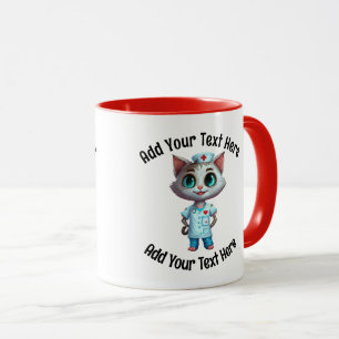 Voeg Jouw tekst Whimsical Nurse Cat Coffee toe Mok