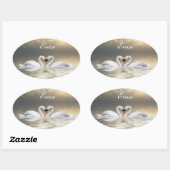 Voeg jouw tekst zwanen toe ovale sticker (Vel)