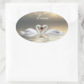 Voeg jouw tekst zwanen toe ovale sticker (Tas)