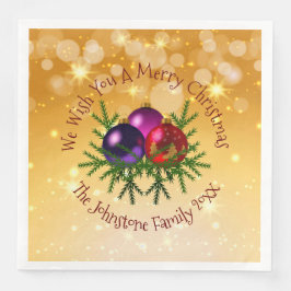Voeg kerstmis met naam toe op Gold Dinner Paper Servet