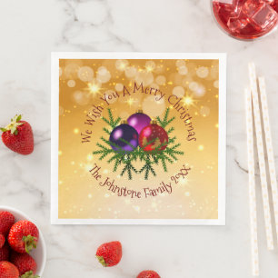 Voeg kerstmis met naam toe op Gold Dinner Paper Servet
