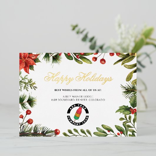 Voeg kerstmis toe aan Business Logo Company Gold Folie Feestdagenkaart (Staand Voorkant)