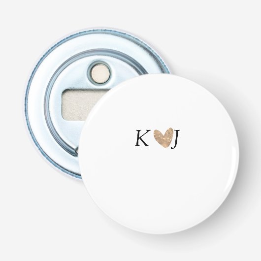 Voeg koppel naam letter trouw gouden hart glitters button flesopener (Voorkant)