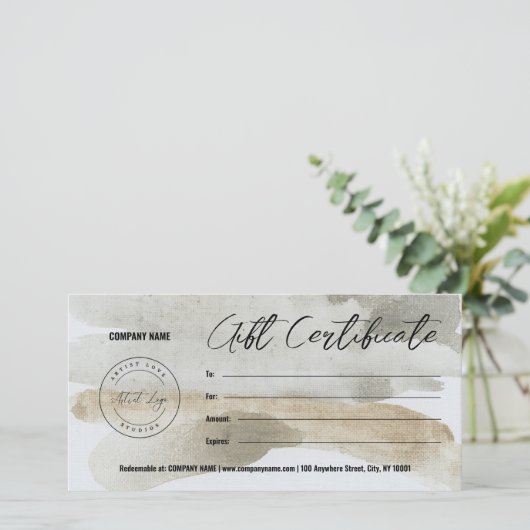 Voeg Logo & Art Cadeaucertificaat Sjabloon aan te  (Staand voorkant)