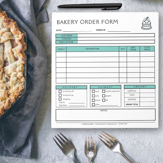 Voeg Logo Bakery Business Mint Green bestelformuli Notitieblok