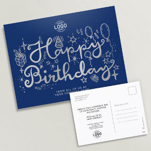 Voeg Logo Business Fun Doodle Silver Happy Birthda Feestdagenkaart