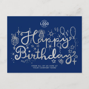 Voeg Logo Business Fun Doodle Silver Happy Birthda Feestdagenkaart